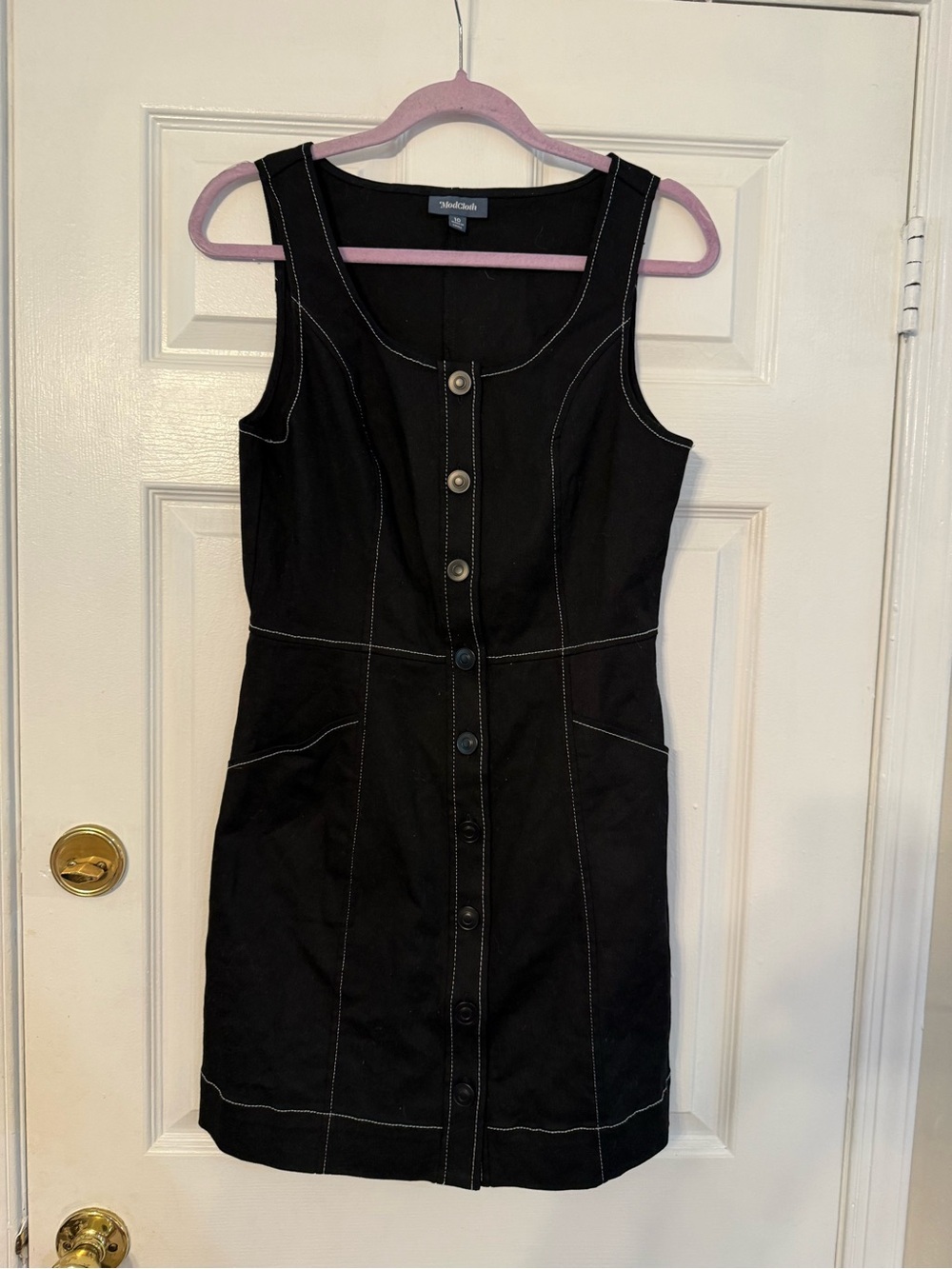 Modcloth Black Sleeveless Button-Front Dress with Contrast Stitching